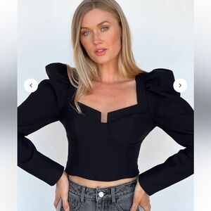 Vestique Black Ready for the Day Top Cropped Corset Top Sz S Long Sleeves NWT